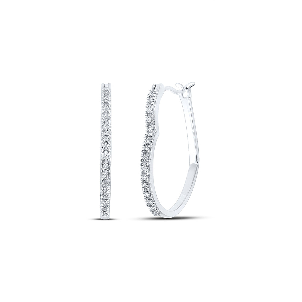 10kt White Gold Womens Round Diamond Heart Hoop Earrings 1/10 Cttw