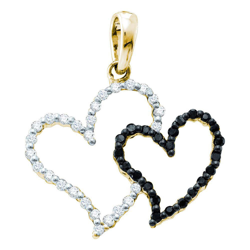 10kt Yellow Gold Womens Round Black Color Enhanced Diamond Heart Pendant 1/6 Cttw