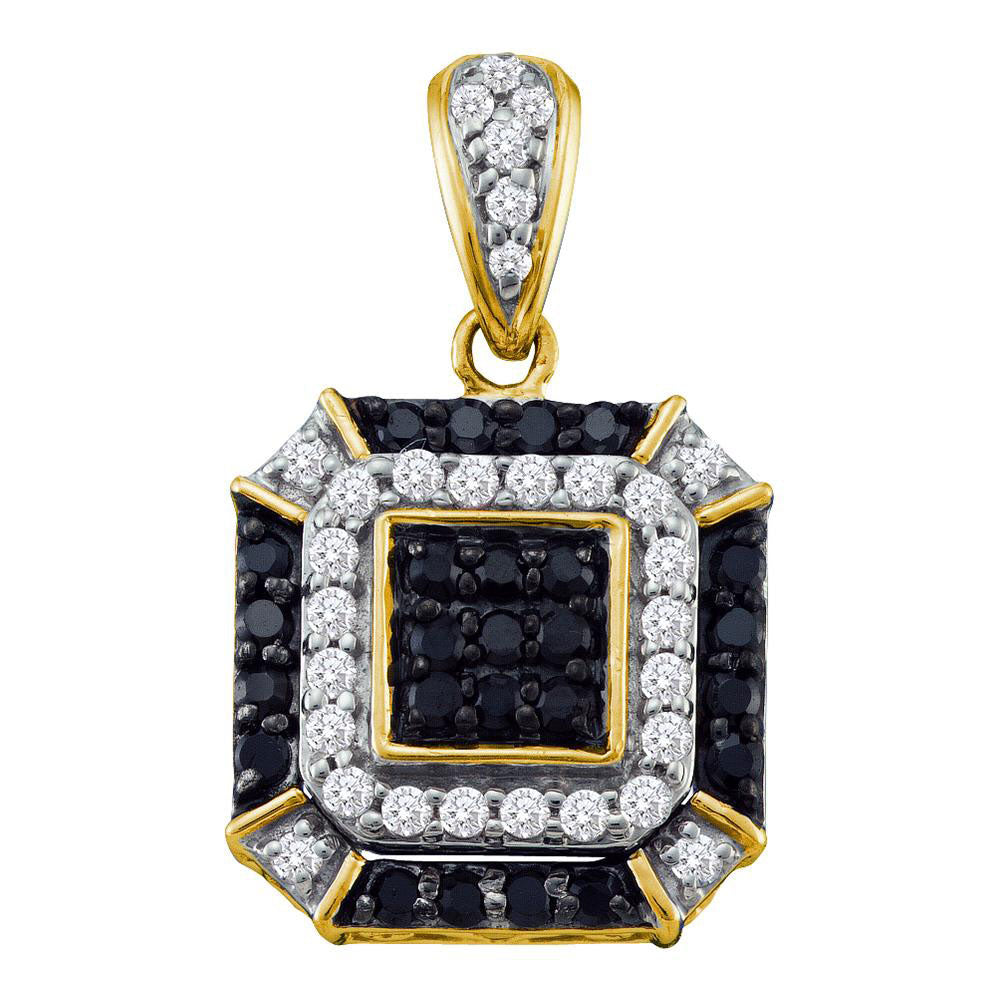 10kt Yellow Gold Womens Round Black Color Enhanced Diamond Square Pendant 1/2 Cttw
