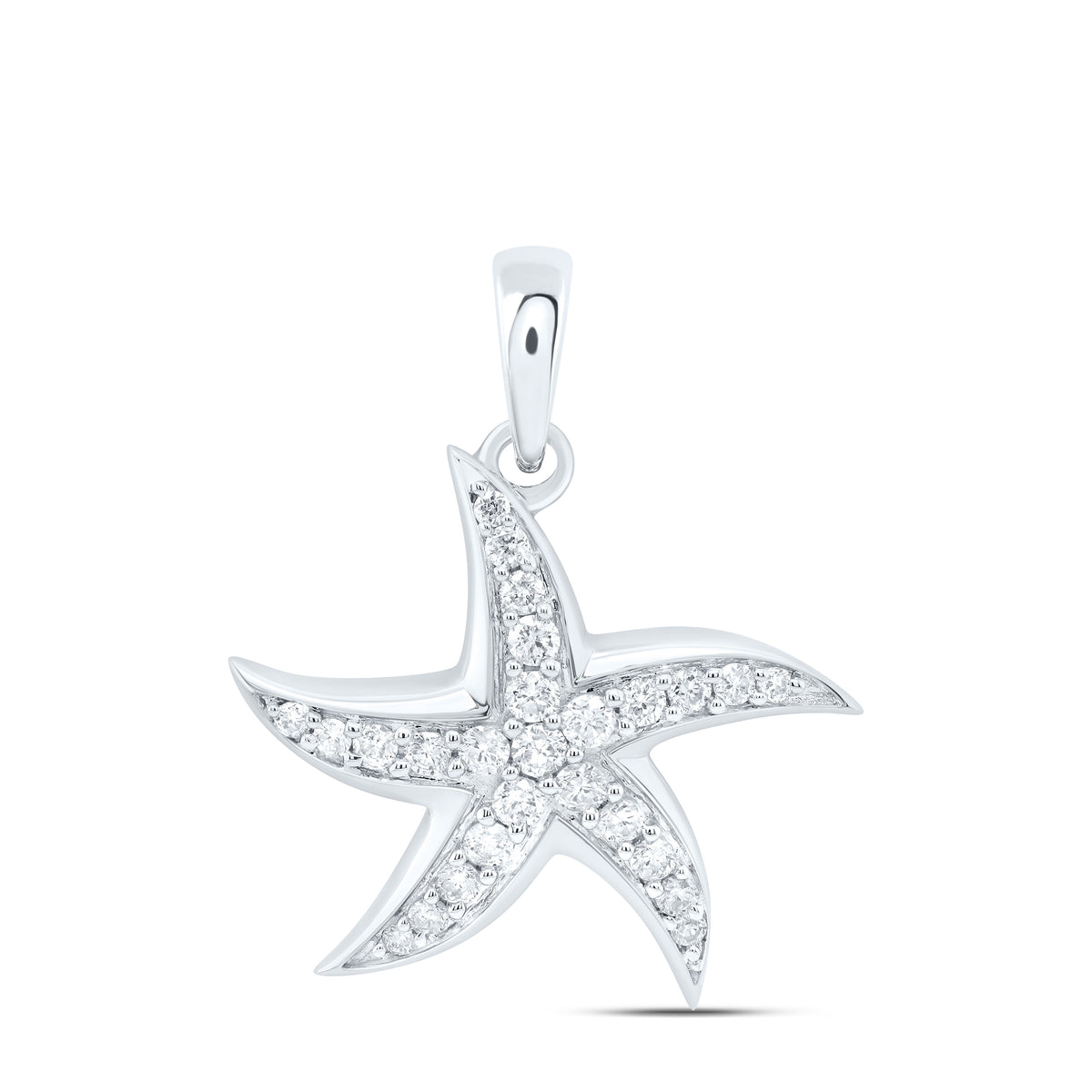 10k White Gold Round Diamond Womens Unique Star Starfish Estrella Pendant 1/4 Cttw