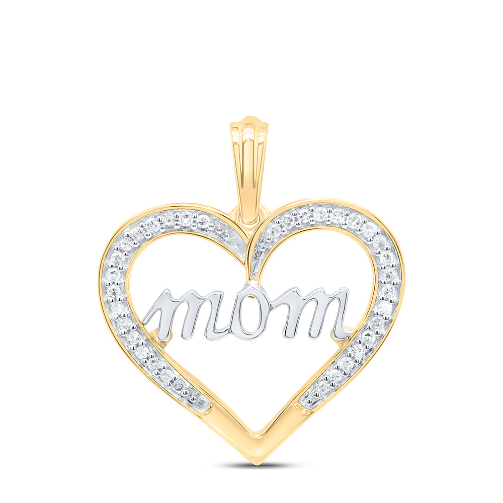 10k Yellow Gold Diamond Mom Mother Heart Anniversary Pendant 1/8 Cttw