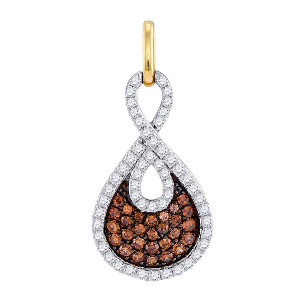 10kt White Gold Womens Round Brown Diamond Teardrop Pendant 1/2 Cttw