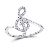 Load image into Gallery viewer, 10kt White Gold Womens Round Diamond Treble Clef Music Note Fashion Ring 1/6 Cttw
