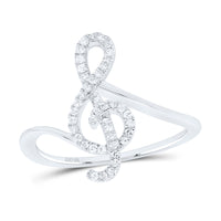 Load image into Gallery viewer, 10kt White Gold Womens Round Diamond Treble Clef Music Note Fashion Ring 1/6 Cttw
