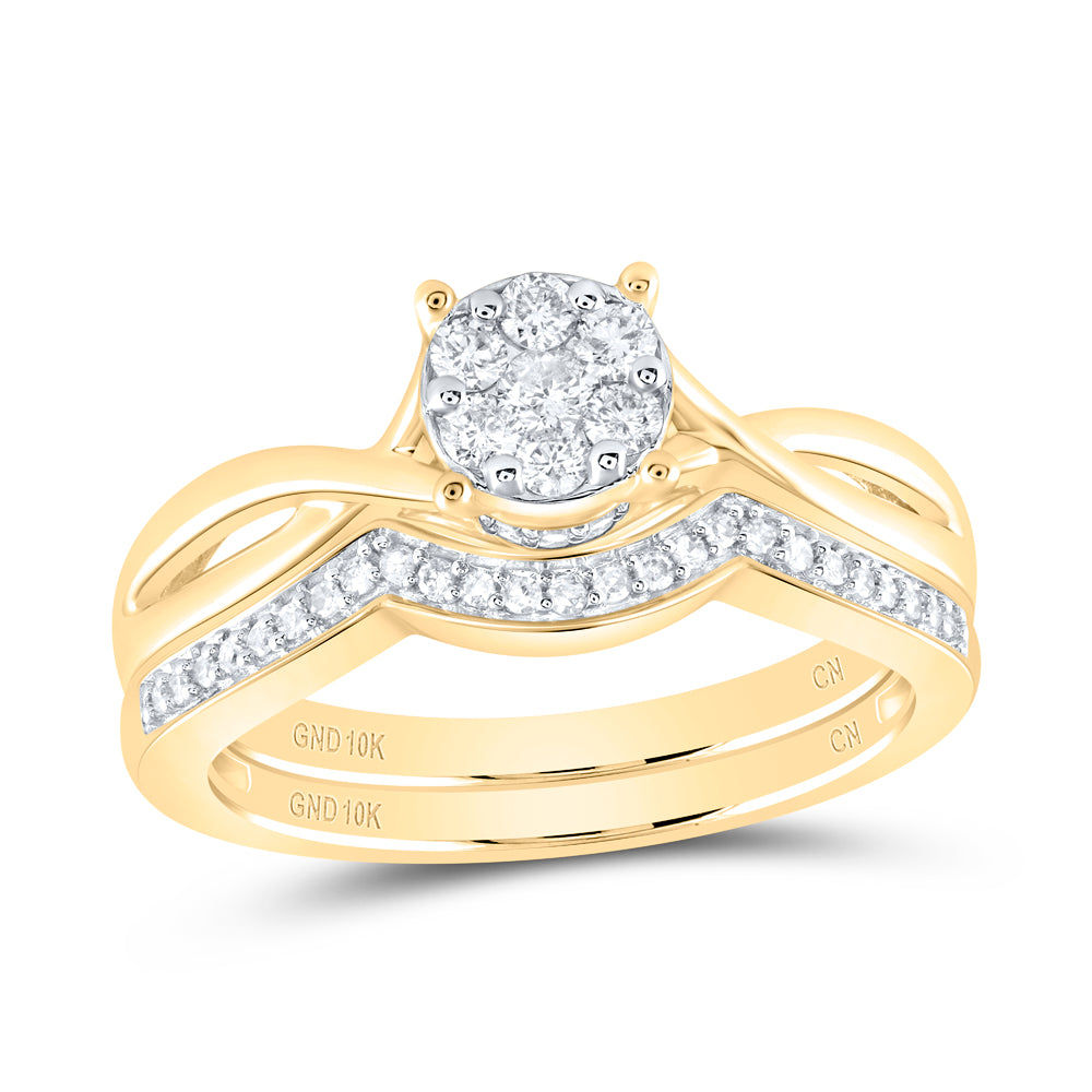 10kt Yellow Gold Womens Round Diamond Twist Bridal Wedding Engagement Ring Band Set 1/3 Cttw