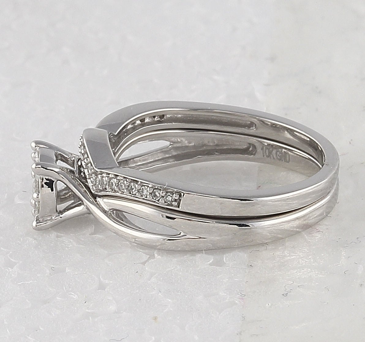 10kt White Gold Womens Round Diamond Twist Bridal Wedding Engagement Ring Band Set 1/3 Cttw