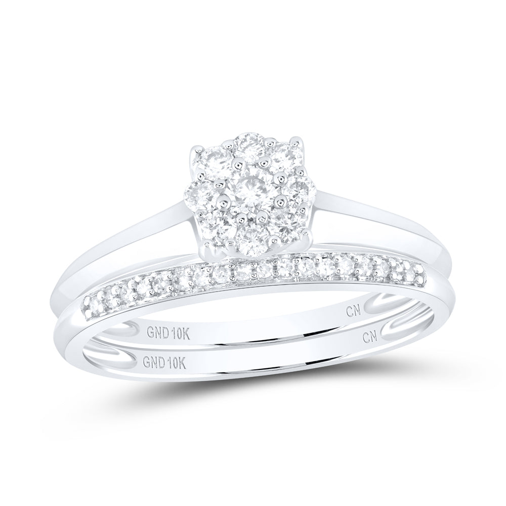 10k White Gold Womens Round Diamond Bridal Wedding Engagement Ring Band Set 1/3 Cttw
