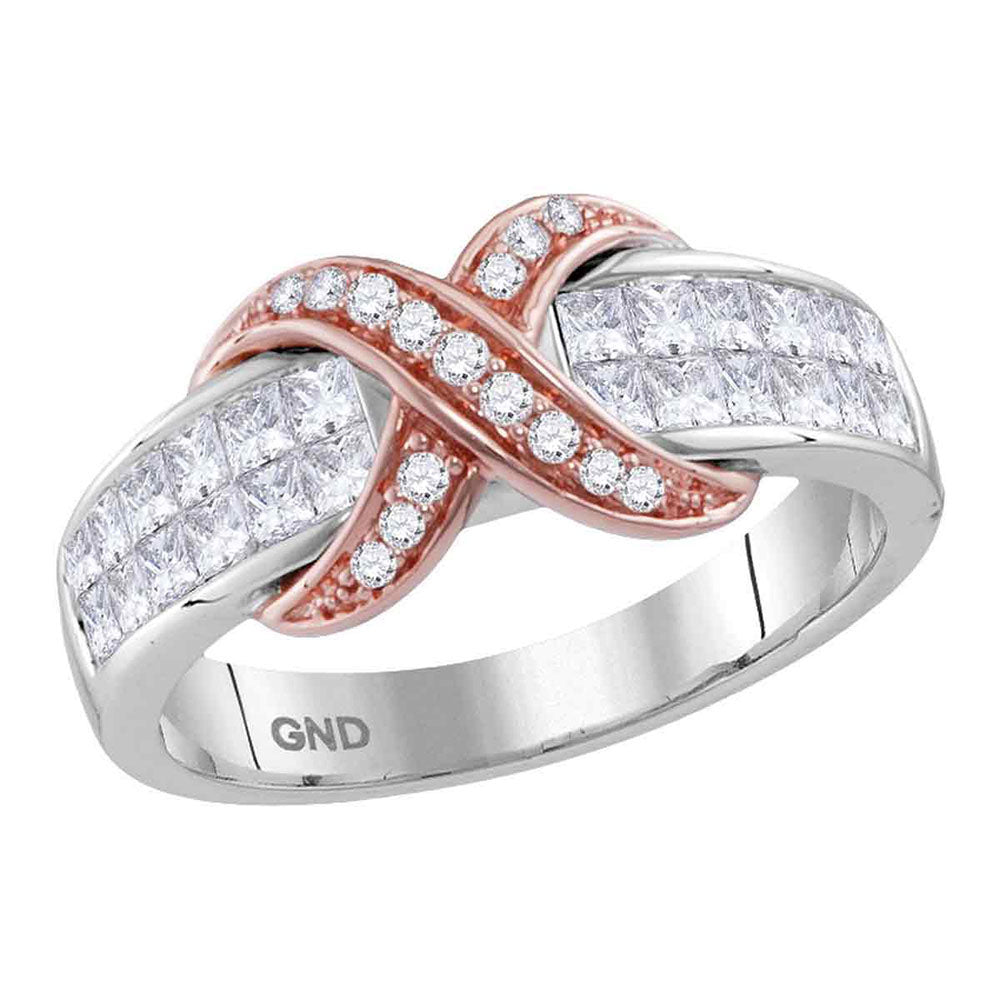 14kt Two-tone Gold Womens Princess Diamond Band Ring 1.00 Cttw