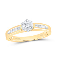 Load image into Gallery viewer, 10kt Yellow Gold Womens Round Diamond Flower Cluster Ring 1/4 Cttw
