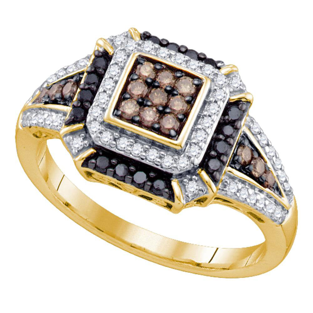 10kt Yellow Gold Womens Round Black Color Enhanced Diamond Cluster Ring 1/2 Cttw