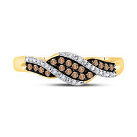 Load image into Gallery viewer, 10kt Yellow Gold Womens Round Brown Diamond Band Ring 1/5 Cttw

