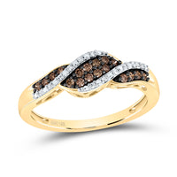 Load image into Gallery viewer, 10kt Yellow Gold Womens Round Brown Diamond Band Ring 1/5 Cttw
