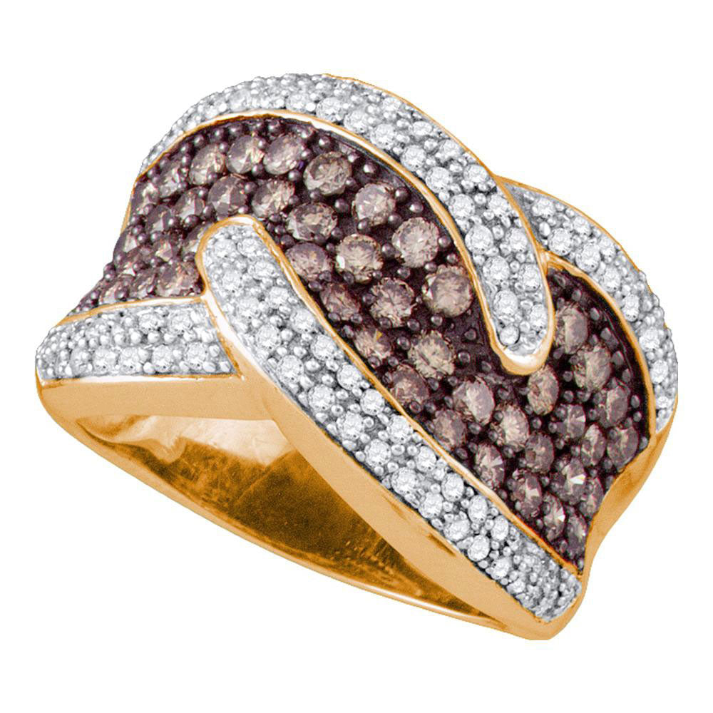 10kt Rose Gold Womens Round Brown Diamond Cocktail Ring 2.00 Cttw
