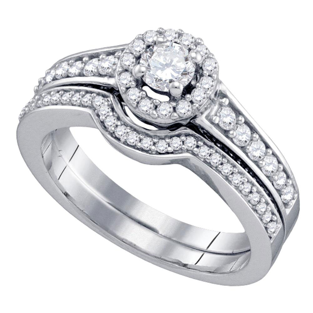14kt White Gold Womens Round Diamond Bridal Wedding Engagement Ring Band Set 3/4 Cttw