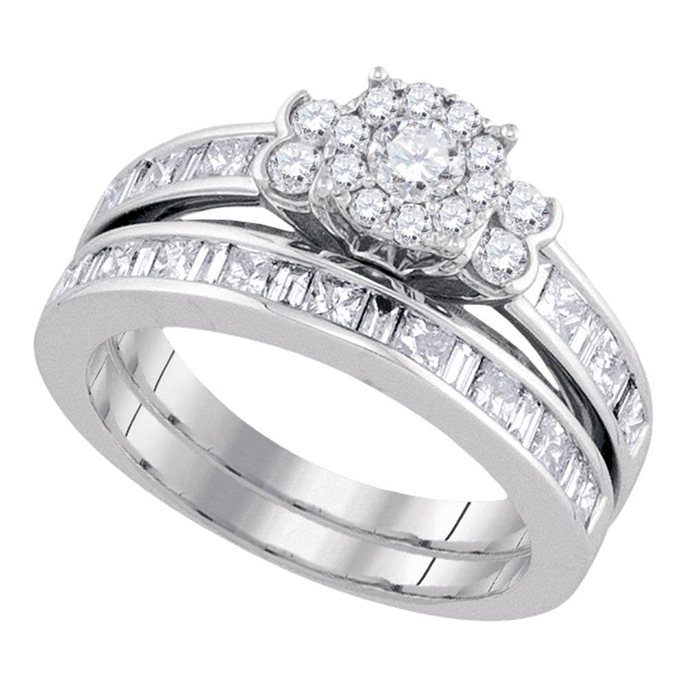 14kt White Gold Womens Round Diamond Bridal Wedding Engagement Ring Band Set 1-5/8 Cttw