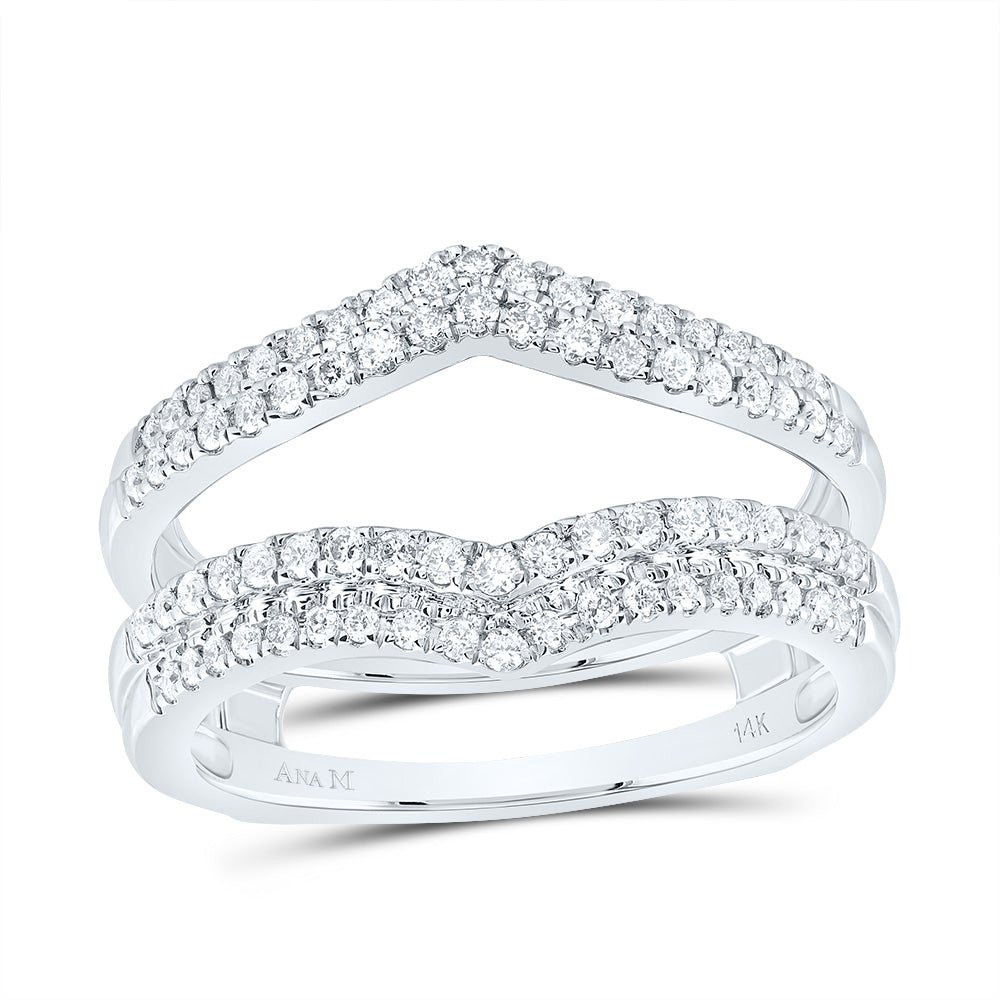 14kt White Gold Womens Round Diamond Chevron Wrap Ring Guard Enhancer Wedding Band 1/2 Cttw