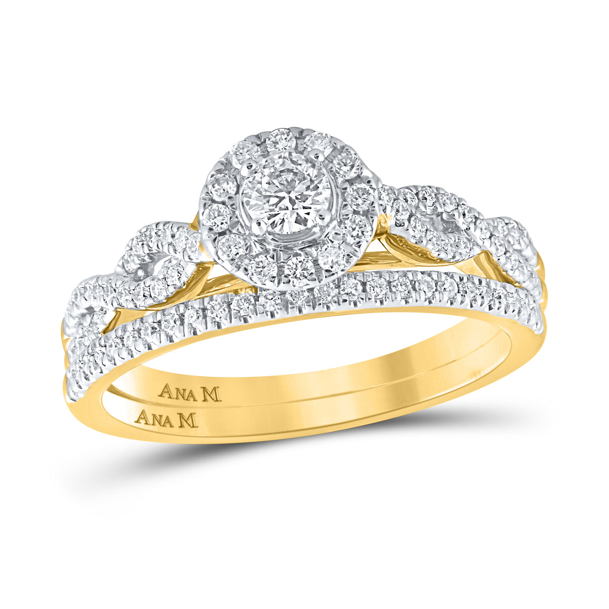 14kt Yellow Gold Womens Round Diamond Bridal Wedding Engagement Ring Band Set 1/2 Cttw