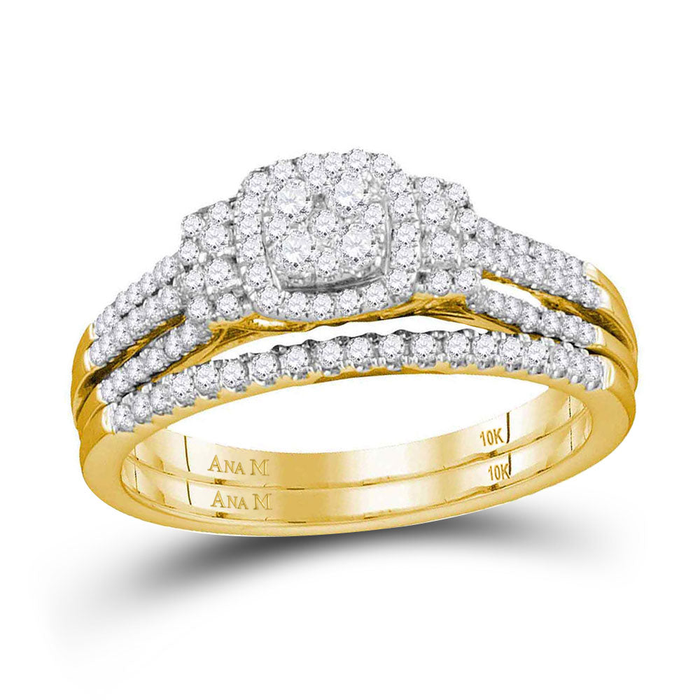 10kt Yellow Gold Womens Round Diamond Cluster Bridal Wedding Engagement Ring Band Set 1/2 Cttw