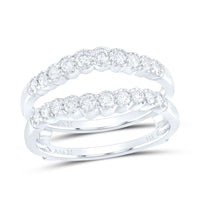 Load image into Gallery viewer, 14kt White Gold Womens Round Diamond Wrap Ring Guard Enhancer 1/2 Cttw
