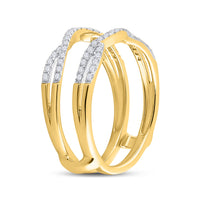 Load image into Gallery viewer, 14kt Yellow Gold Womens Round Diamond Curved Wrap Ring Guard Enhancer 1/3 Cttw
