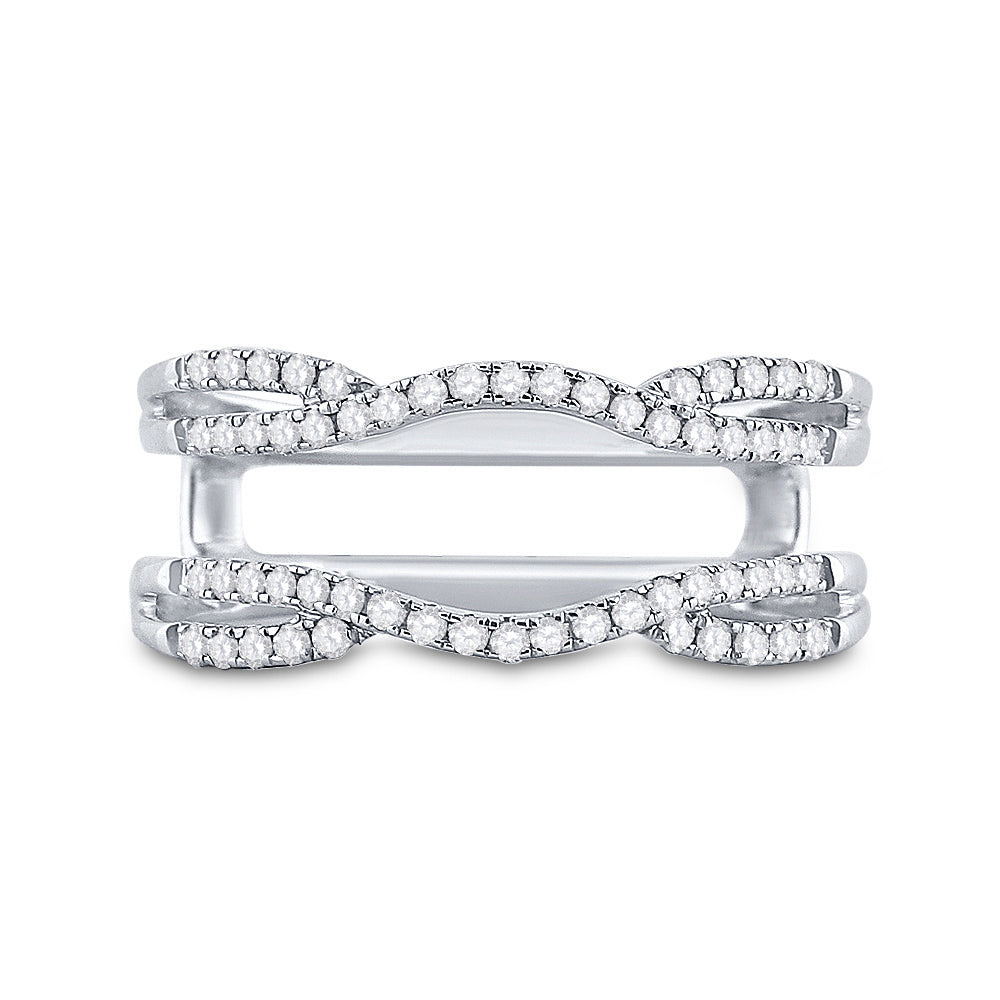 14kt White Gold Womens Round Diamond Wrap Ring Guard Enhancer Wedding Band 1/3 Cttw