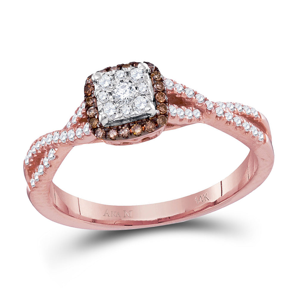 14kt Rose Gold Womens Round Brown Diamond Infinity Bridal Wedding Engagement Ring 1/3 Cttw
