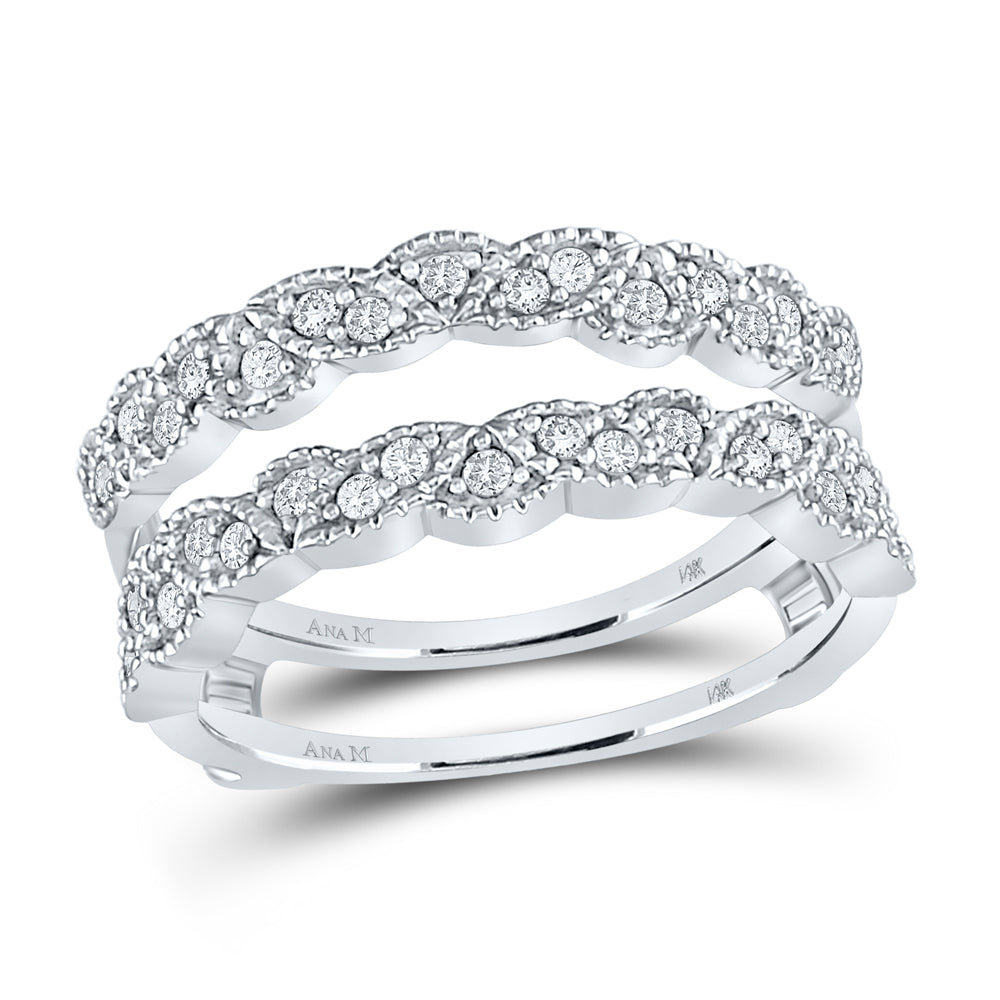 14kt White Gold Womens Round Diamond Milgrain Wrap Ring Guard Enhancer Wedding Band 1/3 Cttw