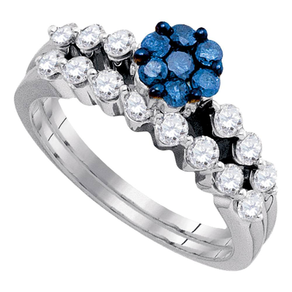 10kt White Gold Womens Round Blue Color Enhanced Diamond Bridal Wedding Engagement Ring Band Set 1.00 Cttw