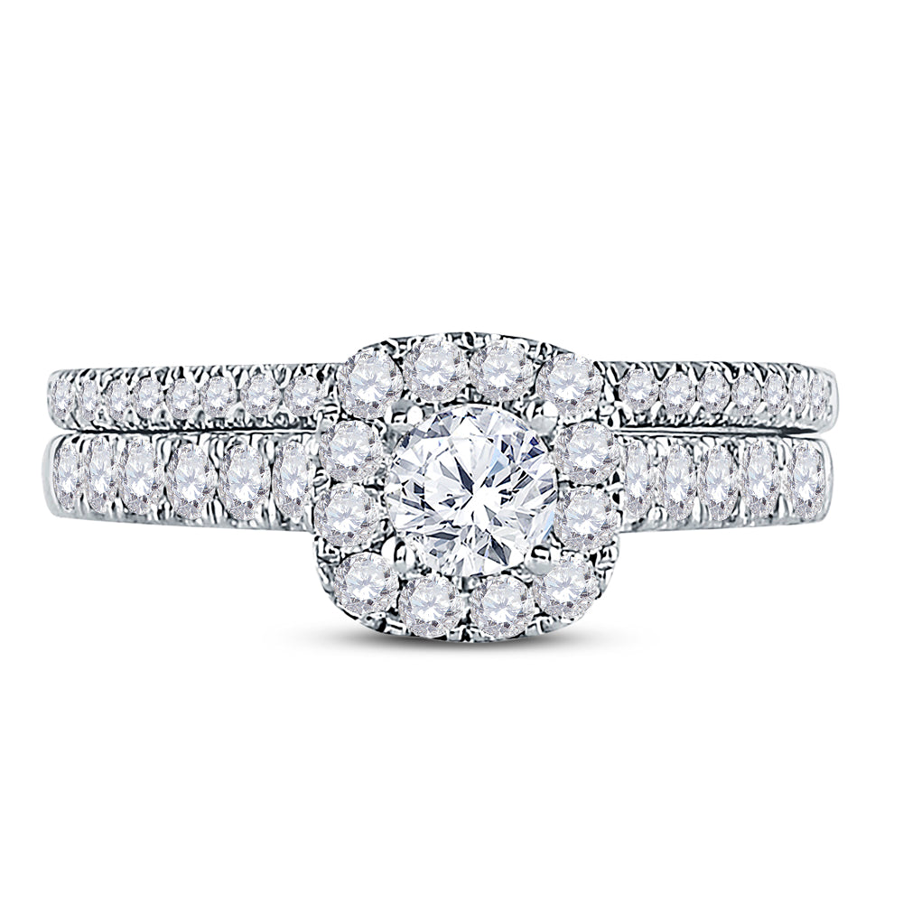 14kt White Gold Womens Round Diamond Bridal Wedding Engagement Ring Band Set 1.00 Cttw (Certified)