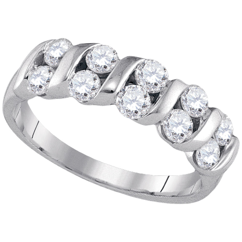 14kt White Gold Womens Round Diamond Alternating Stripe Band Ring 1.00 Cttw
