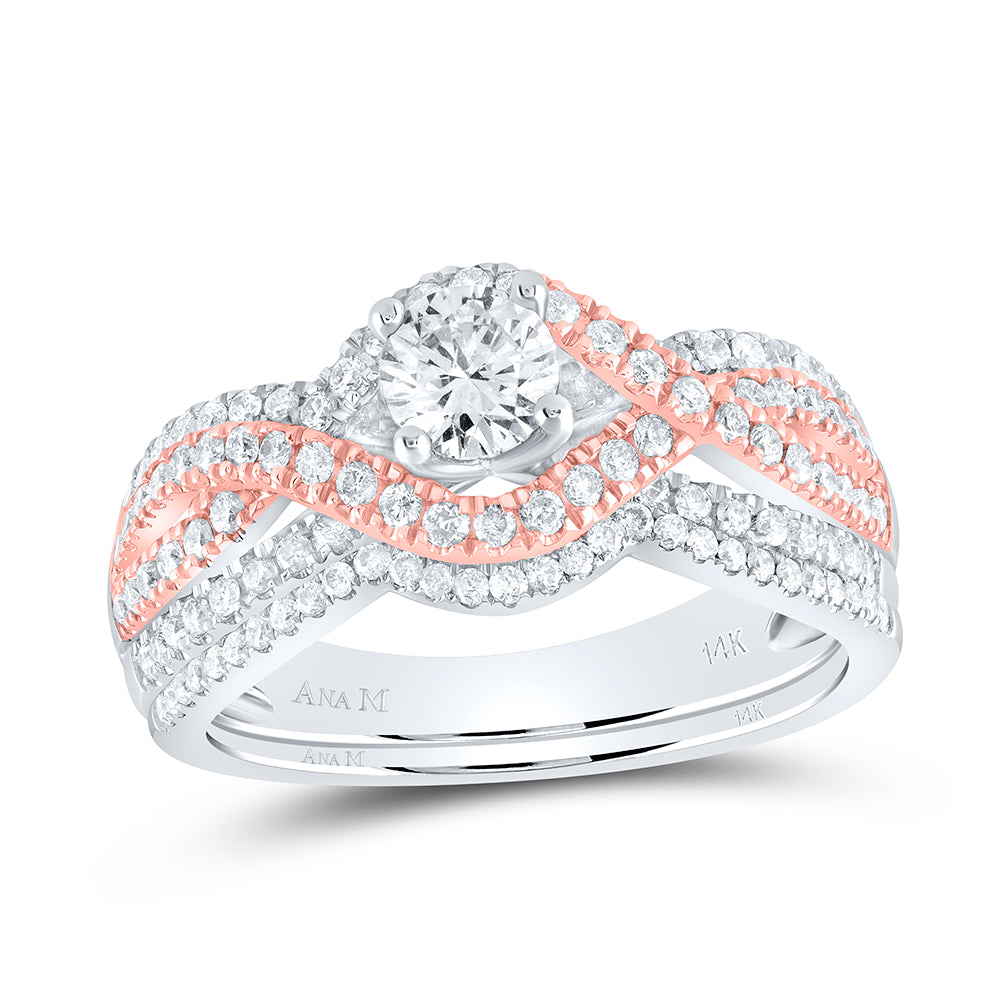 14kt Two-tone Gold Womens Round Diamond Bridal Wedding Engagement Ring Band Set 1.00 Cttw