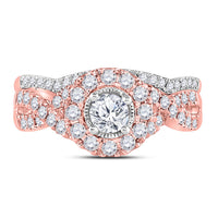 Load image into Gallery viewer, 14kt Rose Gold Womens Round Diamond Twist Bridal Wedding Engagement Ring Band Set 1.00 Cttw (Certified)
