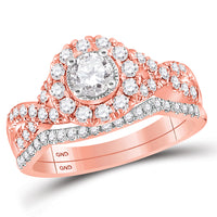 Load image into Gallery viewer, 14kt Rose Gold Womens Round Diamond Twist Bridal Wedding Engagement Ring Band Set 1.00 Cttw (Certified)

