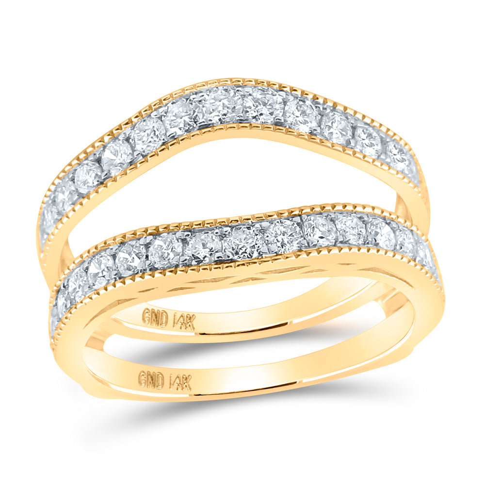 14kt Two-Tone Yellow Gold Womens Round Diamond Milgrain Wrap Ring Guard Enhancer 1.00 Cttw