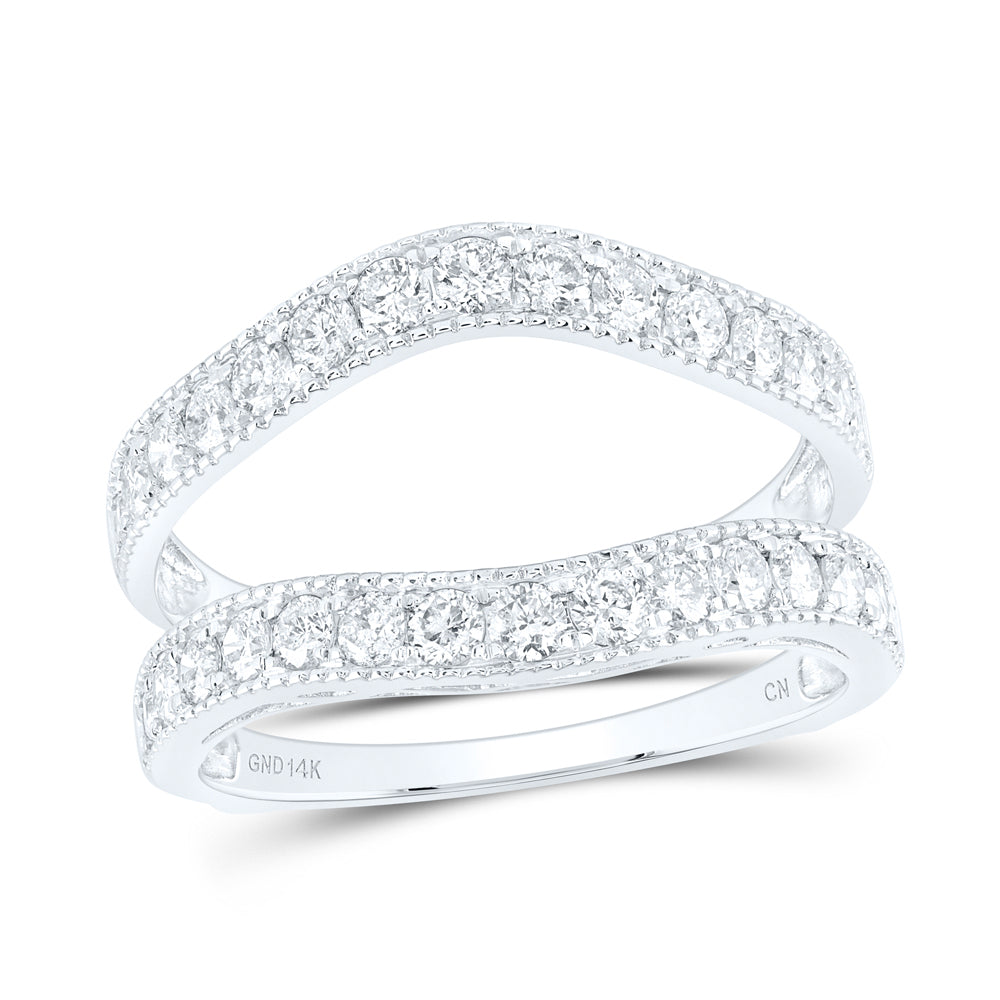 14kt White Gold Womens Round Diamond Milgrain Wrap Ring Guard Enhancer 1.00 Cttw