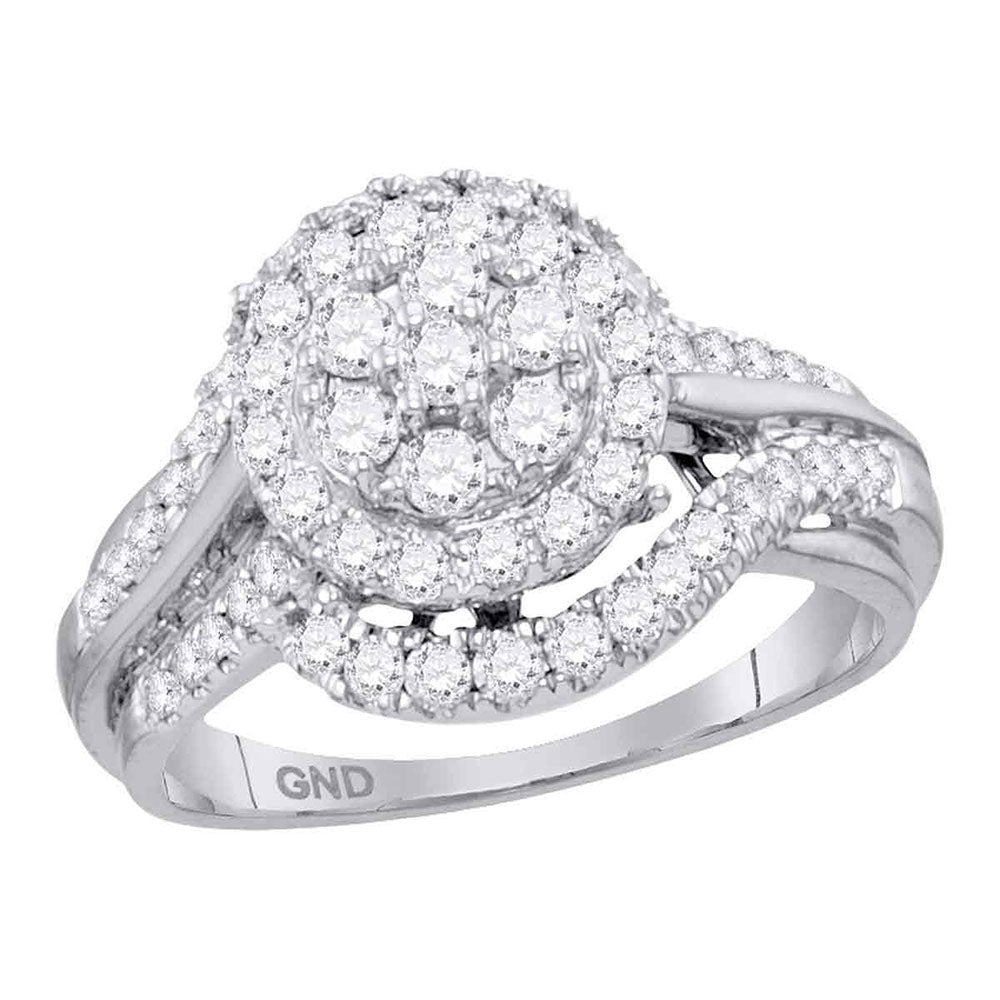 14kt White Gold Womens Round Diamond Cluster Bridal Wedding Engagement Ring 1.00 Cttw