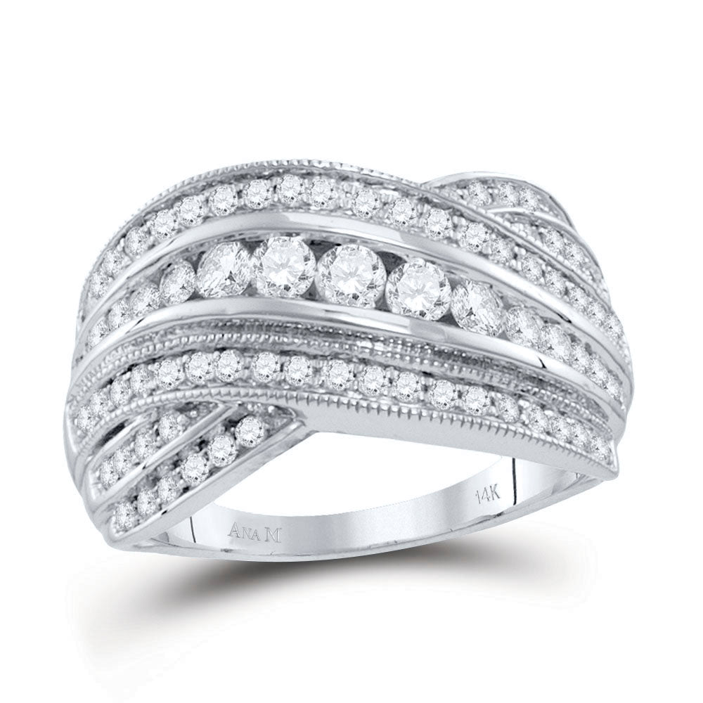 14kt White Gold Womens Round Diamond Fashion Crossover Band Ring 1.00 Cttw