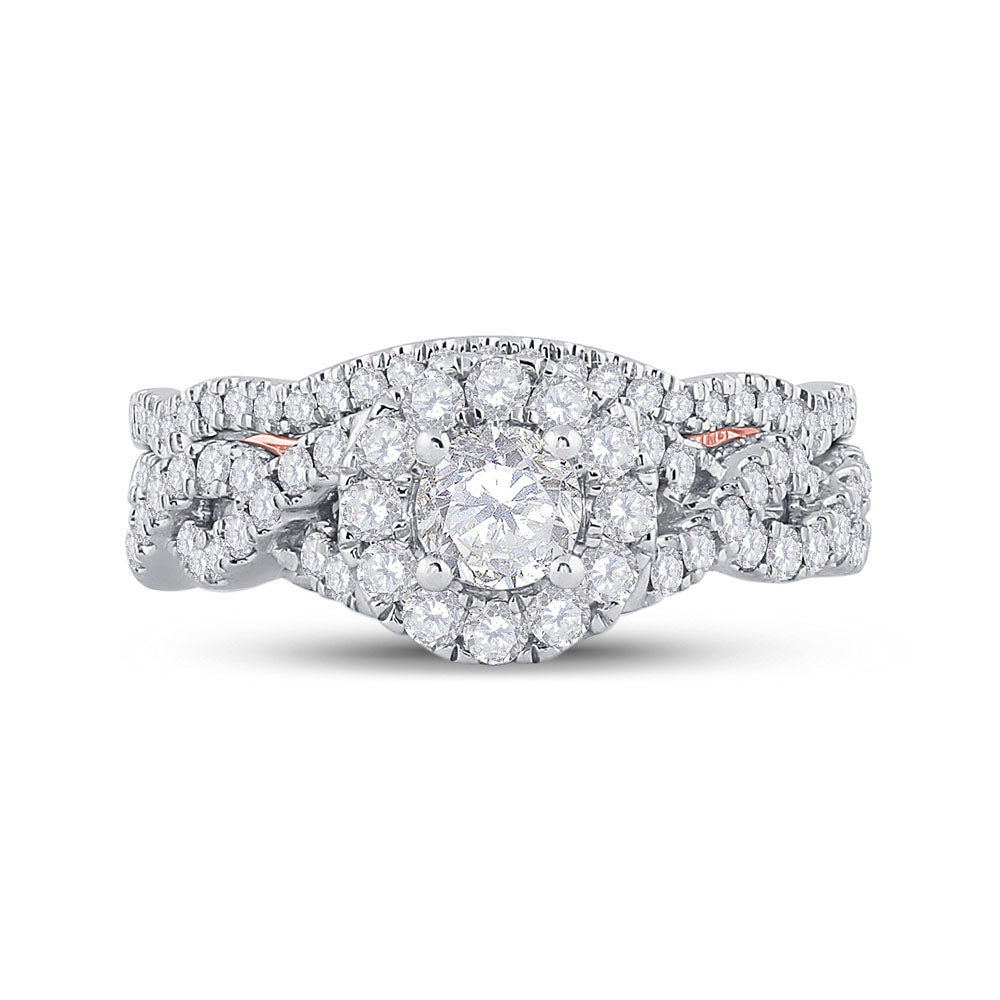 14kt Two-tone Gold Womens Round Diamond Bridal Wedding Engagement Ring Band Set 1.00 Cttw (Certified)
