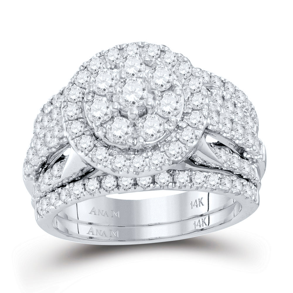 14kt White Gold Womens Round Diamond Bridal Wedding Engagement Ring Band Set 2.00 Cttw (Certified)