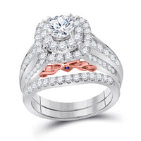 Load image into Gallery viewer, 14kt Two-tone Gold Womens Round Diamond Bridal Wedding Engagement Ring Band Set 2.00 Cttw (Certified)
