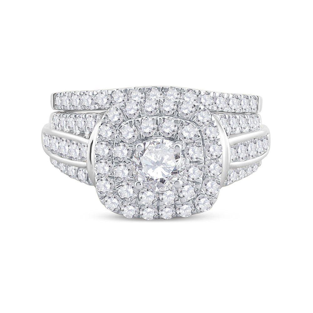 14kt White Gold Womens Round Diamond Bridal Wedding Engagement Ring Band Set 2.00 Cttw (Certified)