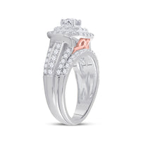Load image into Gallery viewer, 14kt White Gold Womens Round Diamond Halo Bridal Wedding Engagement Ring Set 2.00 Cttw
