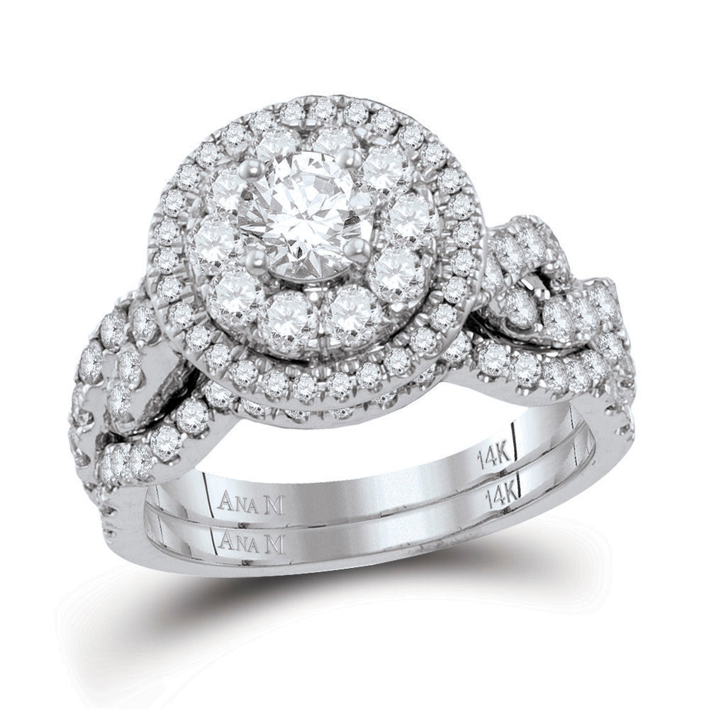 14kt White Gold Womens Round Diamond Bridal Wedding Engagement Ring Band Set 2.00 Cttw (Certified)