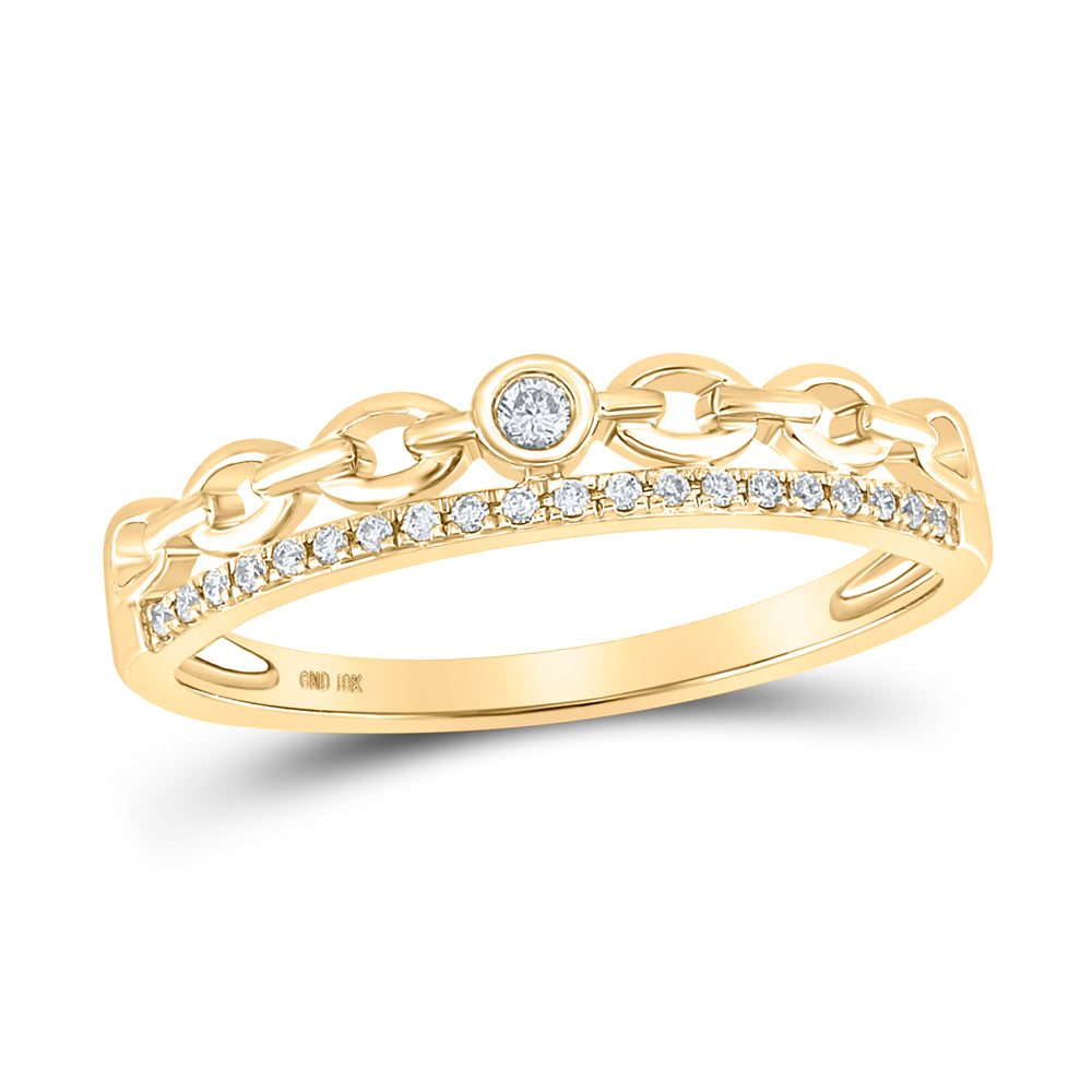 10kt Yellow Gold Womens Round Diamond Rolo Link Stackable Band Ring 1/12 Cttw