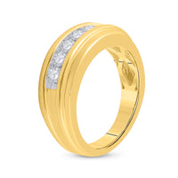 Load image into Gallery viewer, 14kt Yellow Gold Mens Round Diamond Wedding Channel Set Band Ring 1/2 Cttw
