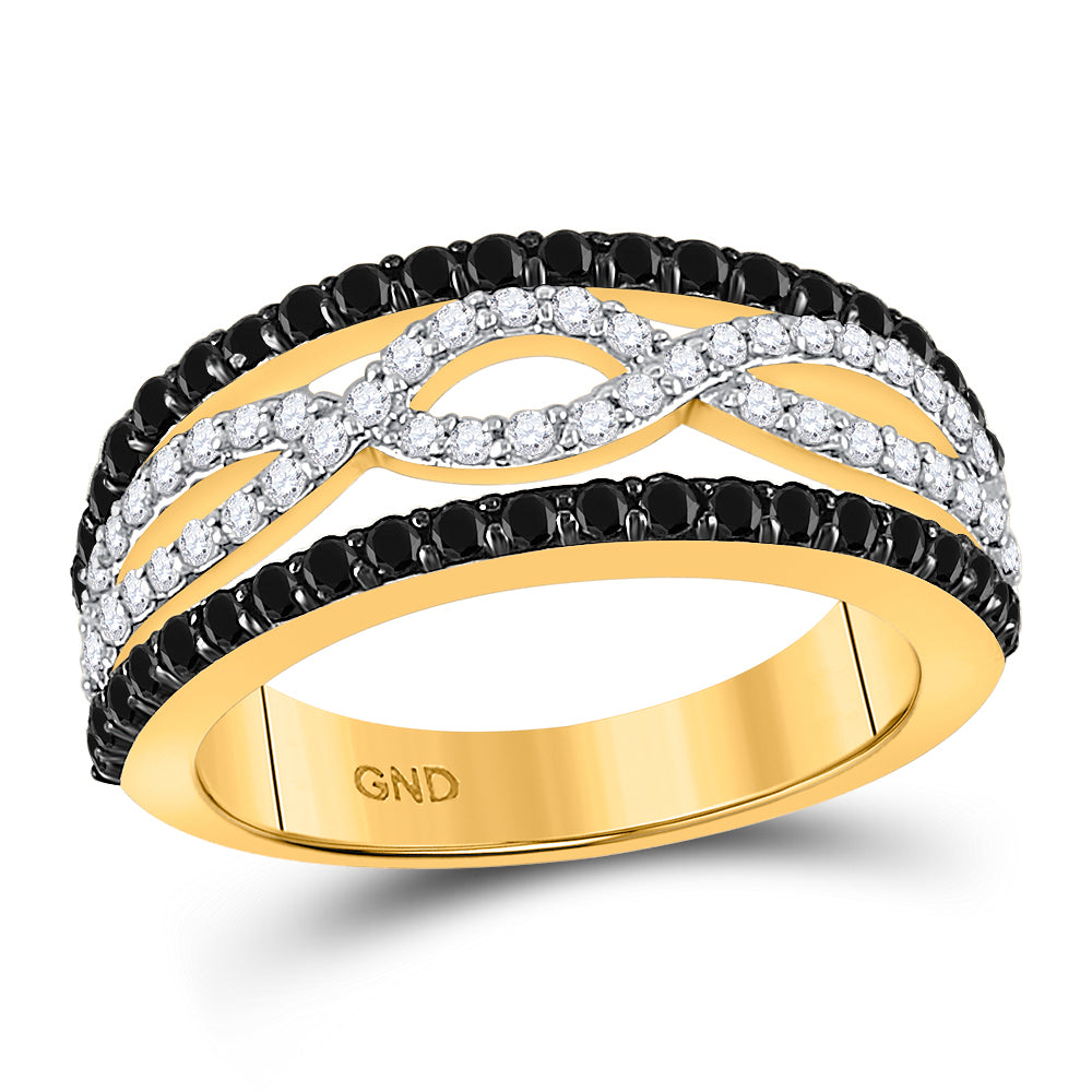 10kt Yellow Gold Womens Round Black Color Enhanced Diamond Band Ring 1.00 Cttw