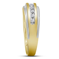 Load image into Gallery viewer, 14kt Two-Tone Yellow Gold Mens Round Diamond Wedding Channel Set Band Ring 1/4 Cttw
