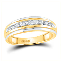Load image into Gallery viewer, 14kt Two-Tone Yellow Gold Mens Round Diamond Wedding Channel Set Band Ring 1/4 Cttw
