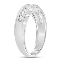 Load image into Gallery viewer, 10kt White Gold Mens Round Diamond Wedding Channel Set Scalloped Band Ring 1/4 Cttw
