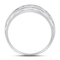 Load image into Gallery viewer, 10kt White Gold Mens Round Diamond Wedding Channel Set Scalloped Band Ring 1/4 Cttw
